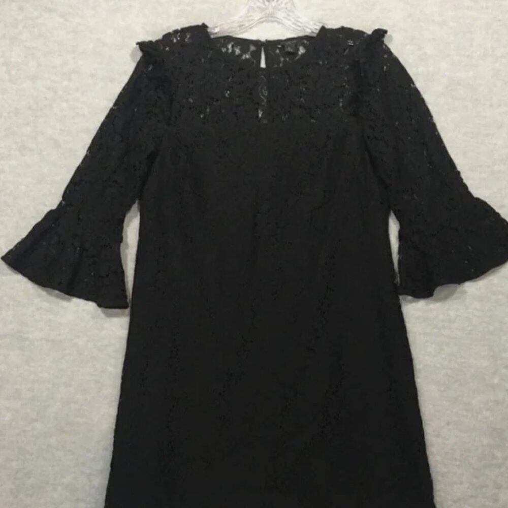 Ann Taylor Black Lace bell sleeve mini dress sheath dress 3/4 sleeve size 8 - Picture 3 of 12